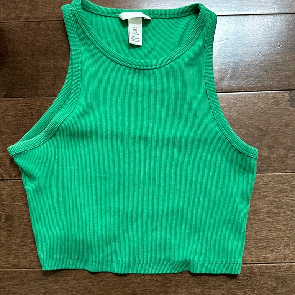 Green ribbed cropped  tank